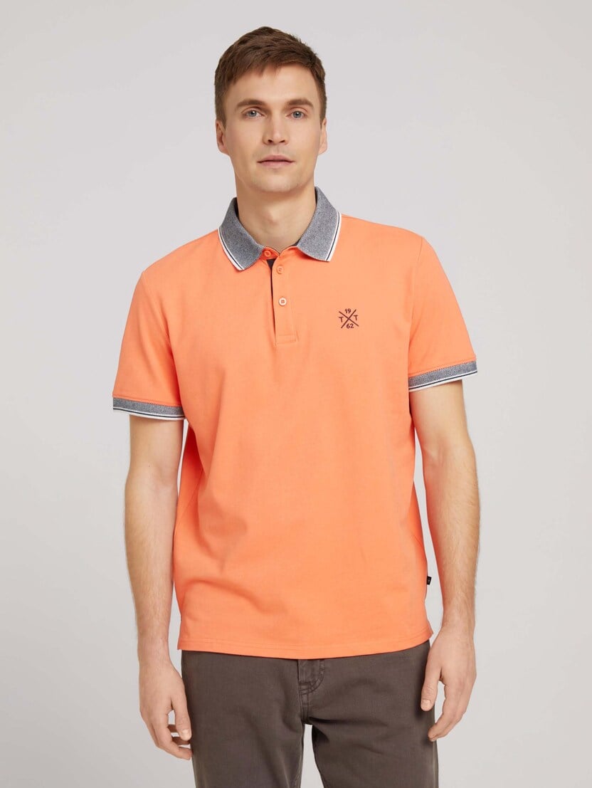 Polo majica s kratkimi rokavi in vezenim logotipom na prsih - Oranžna