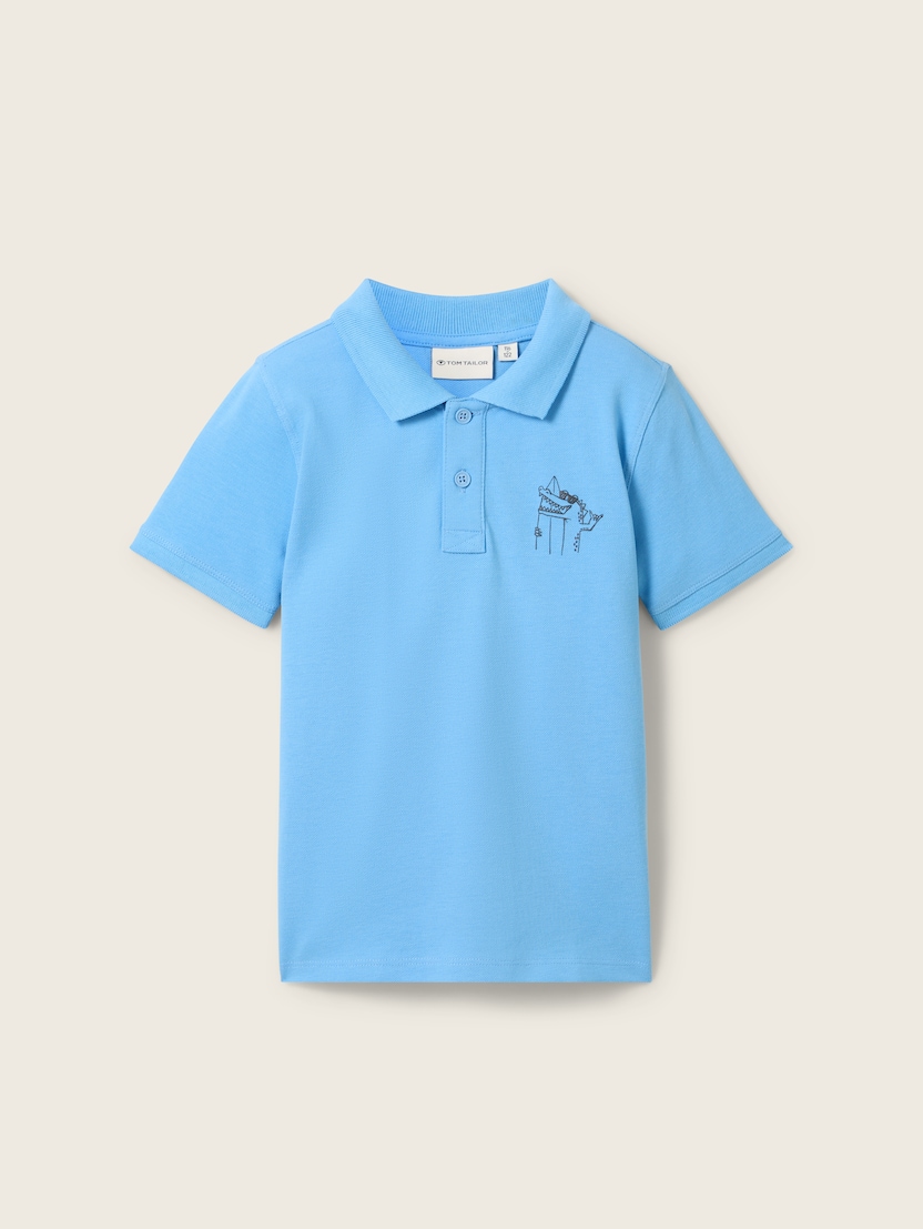 Polo-majica s malim printom - Plava_5099135