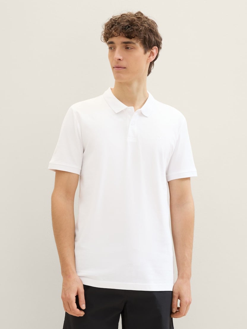 Polo-majica s malim izvezenim logom - Bijela