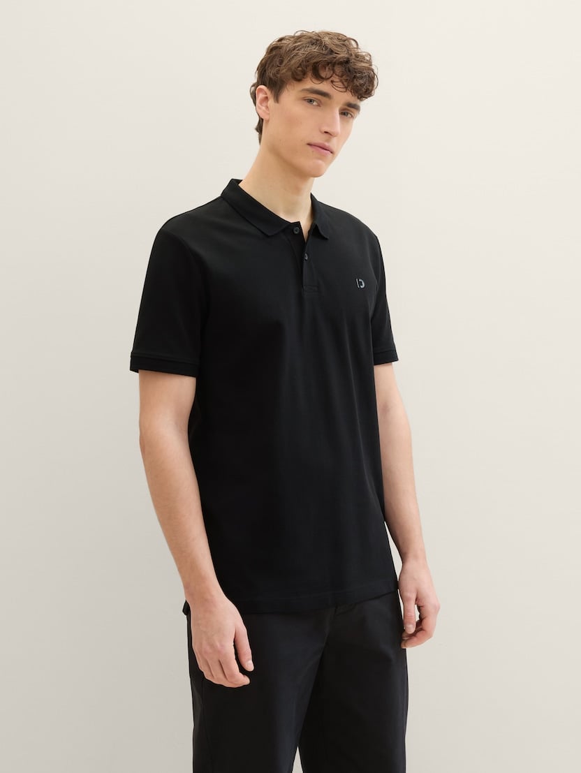 Polo-majica s malim izvezenim logom - Crna