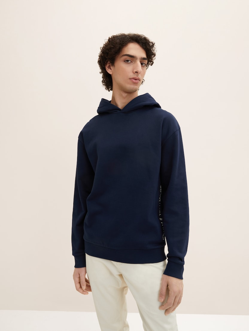 Potiskan pulover s kapuco - Modra