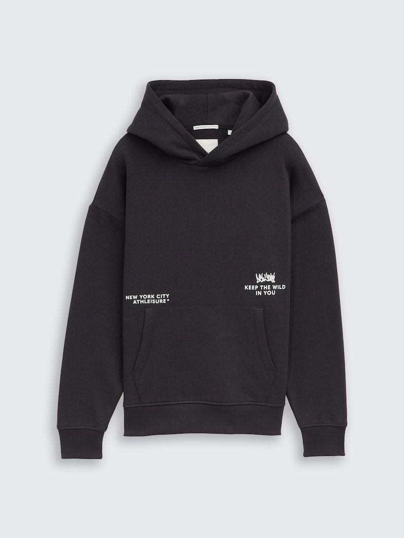 Potiskan pulover s kapuco - Siva-1047295-29476