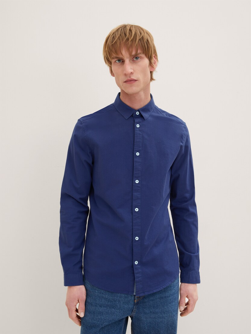 Tesna oksford košulja od rastegljivog materijala - Plava_871810