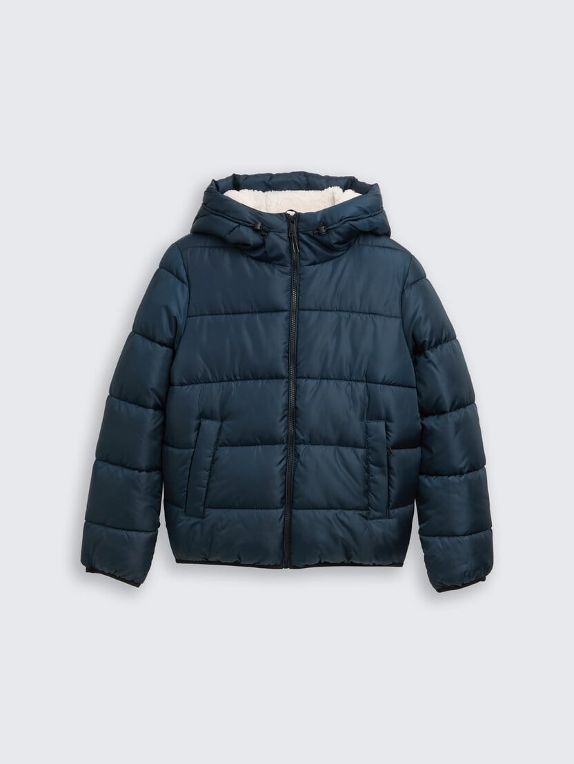 Jachetă matlasată cu glugă - Albastru_3259642