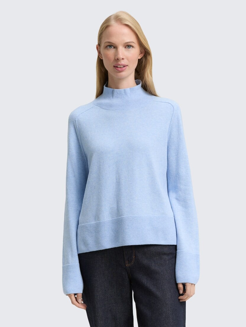 Pulover din bumbac şi caşmir - Albastru_7139373