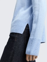 Pulover din bumbac şi caşmir - Albastru_7139373