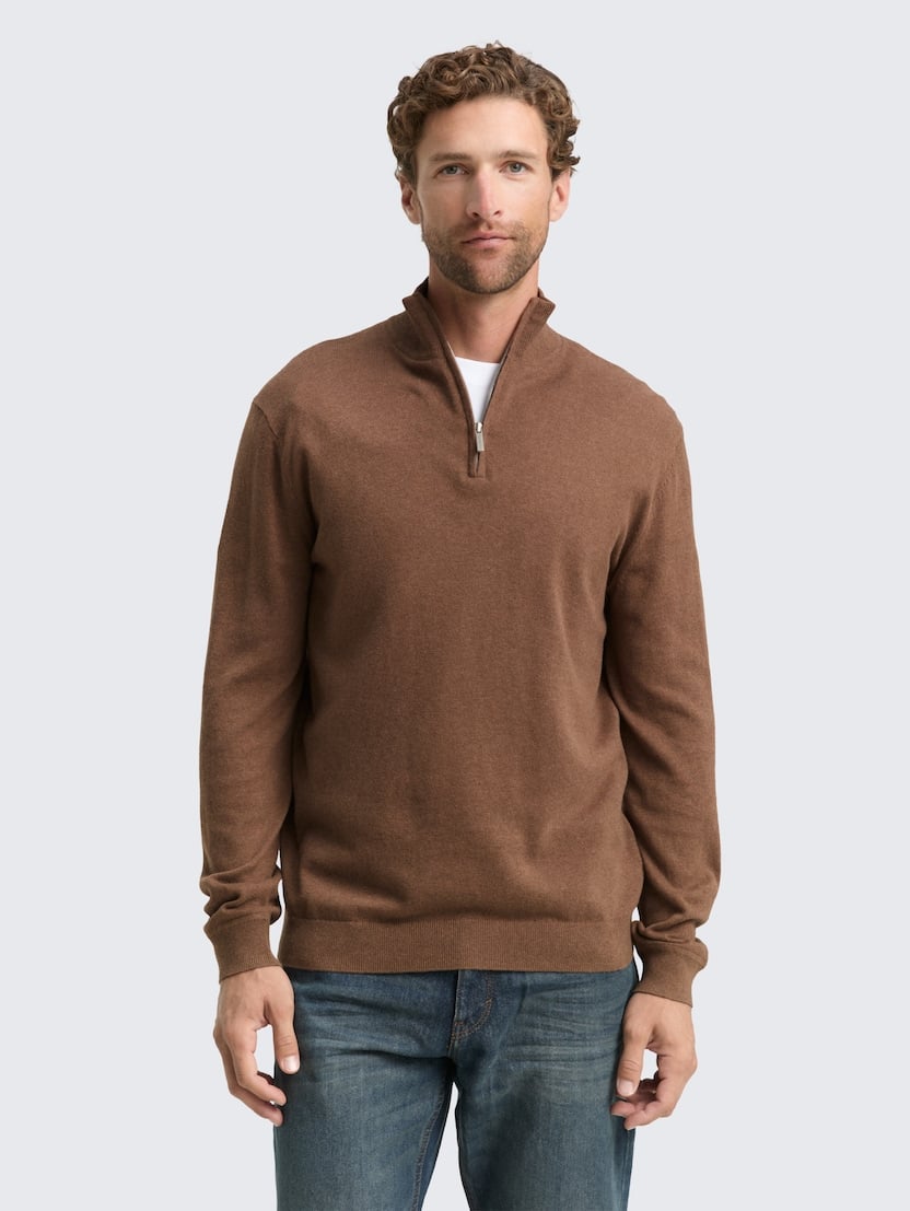 Pulover iz mešanice bombaža in kašmirja - Rjava_2332173