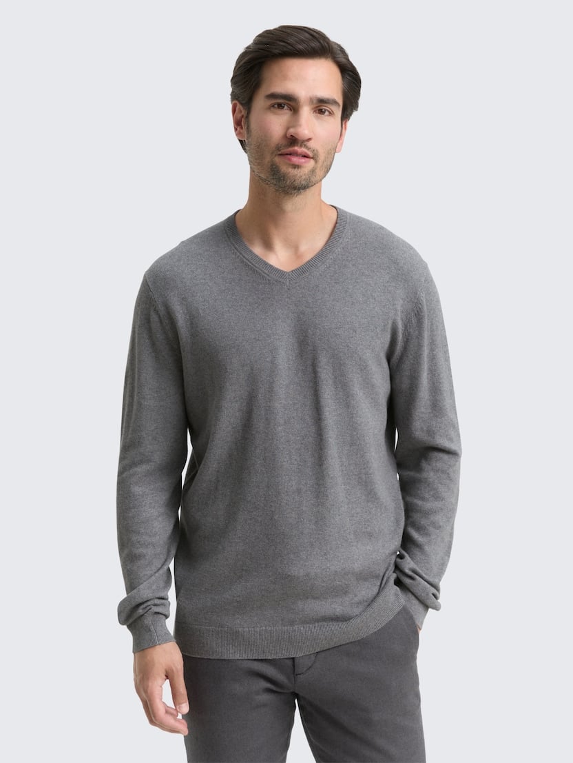 Pulover din bumbac şi caşmir - Gri-1048016-38679-16