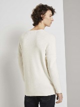 Pleteni pulover z dolgimi rokavi z okroglim izrezom - Bela_8531962