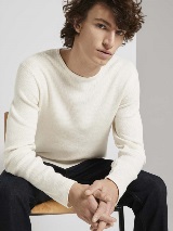 Pleteni pulover z dolgimi rokavi z okroglim izrezom - Bela_8531962