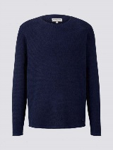 Pleteni pulover z dolgimi rokavi z okroglim izrezom - Modra_4660891