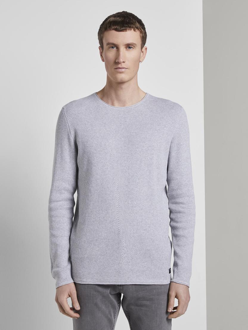 Pleteni pulover z dolgimi rokavi z okroglim izrezom - Siva