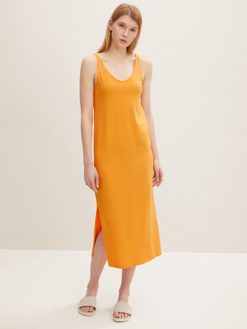 Ravna srednje dolga obleka iz džersija - Oranžna