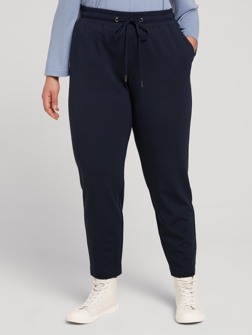 Opuštene rastezljive hlače s elastičnim pojasom - Plava_616927