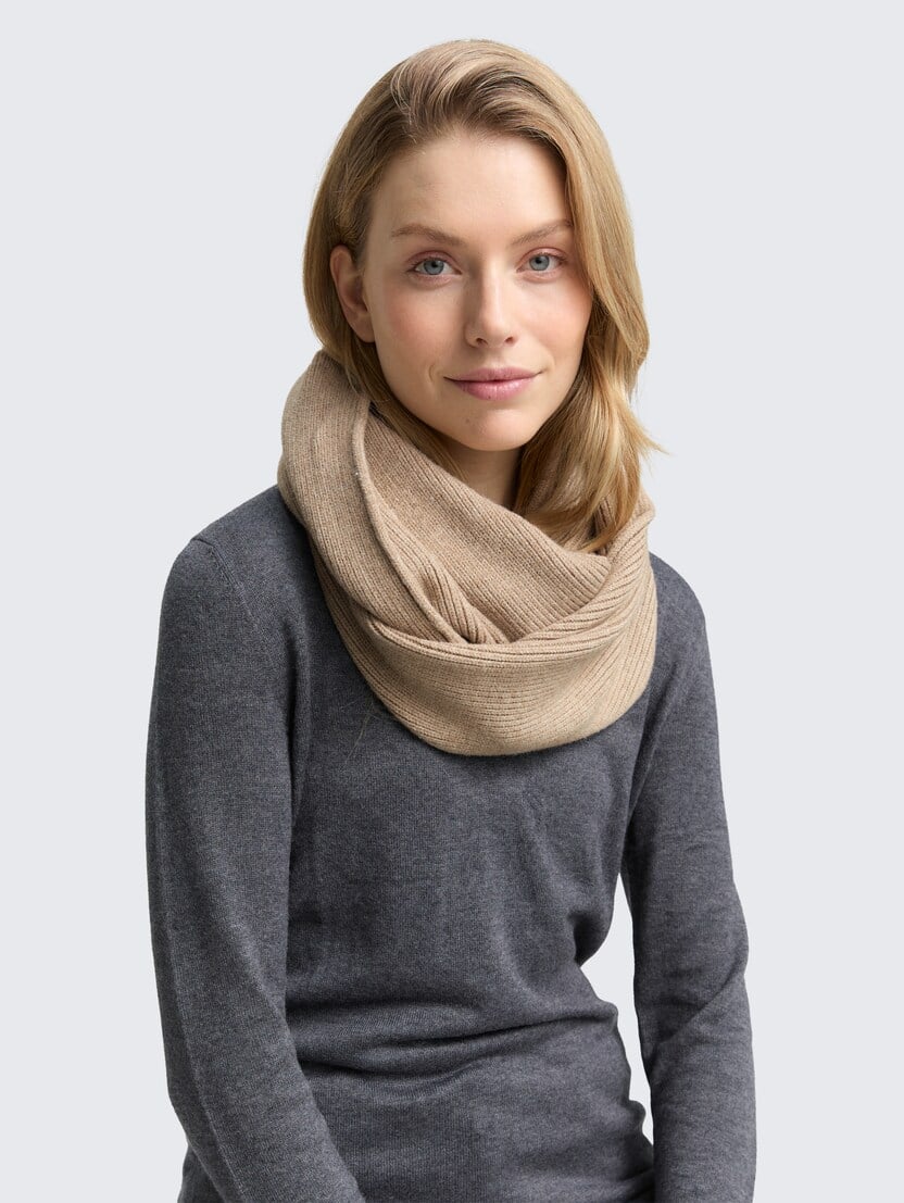  Rebrast loop šal - Bež-1048060-38230