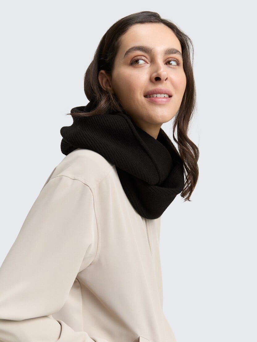 Eşarfă circulară cu aspect reiat - Negru_9245052