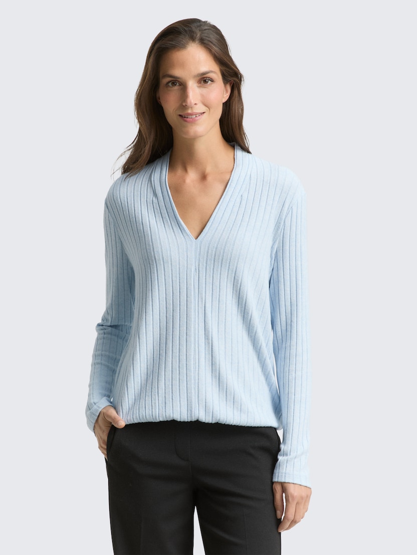 Tricou cu textură rib - Albastru_3746402