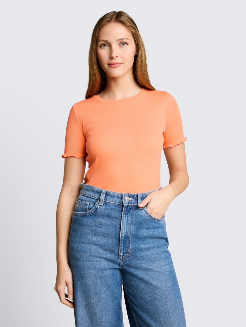 Tricou cu textură rib - Portocaliu_5477129