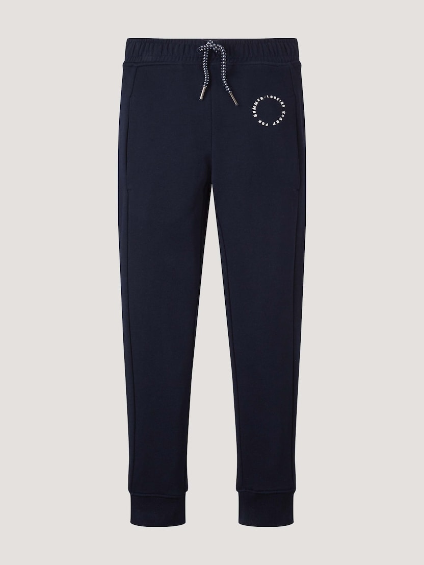 Športne hlače z vrvico in okroglim potiskom - Modra_8240369