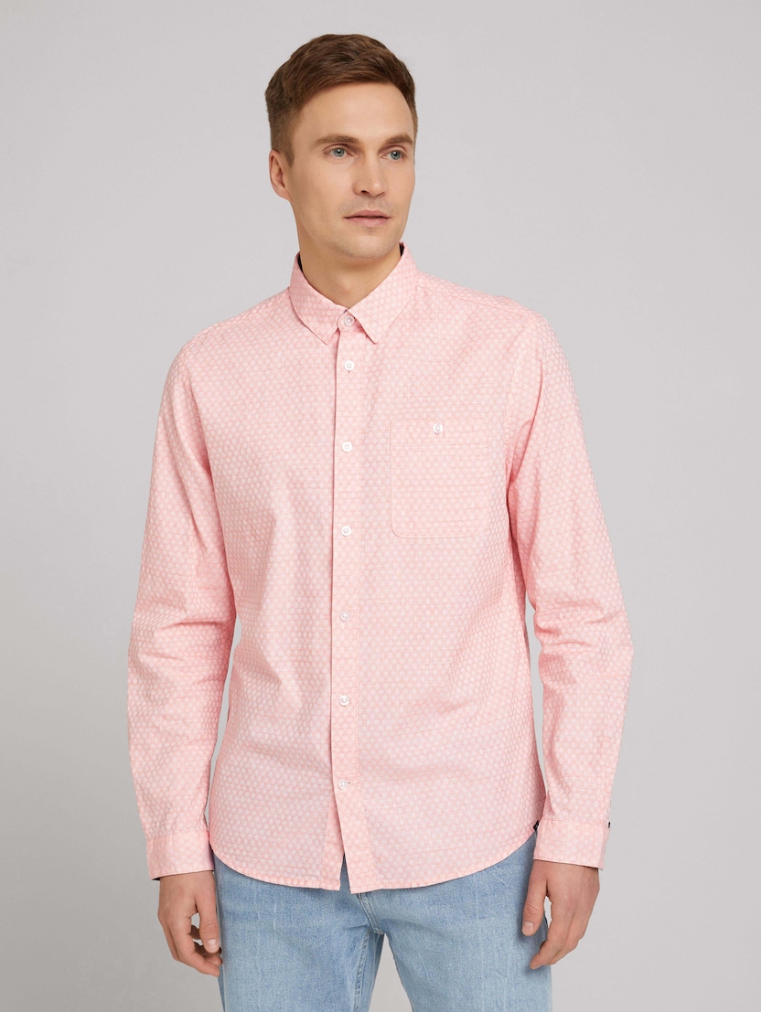 Teksturirana košulja dugih rukava i bubble strukture s džepom na kopčanje na prsima - Ružičasta