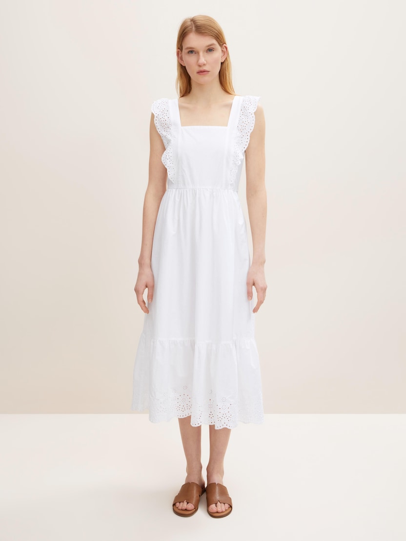  Pamučna haljina srednje duljine s nabranim detaljima - Bijela-1031394-20000-14