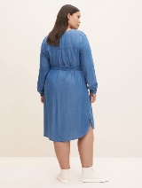 Tencel haljina dugih rukava srednje dužine sa kaišem - Plava_611548
