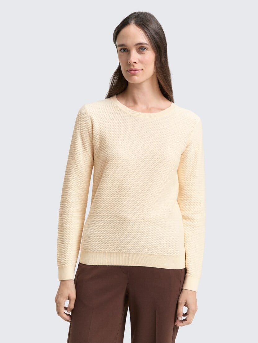 Strukirani pleteni džemper - Bež_6876427