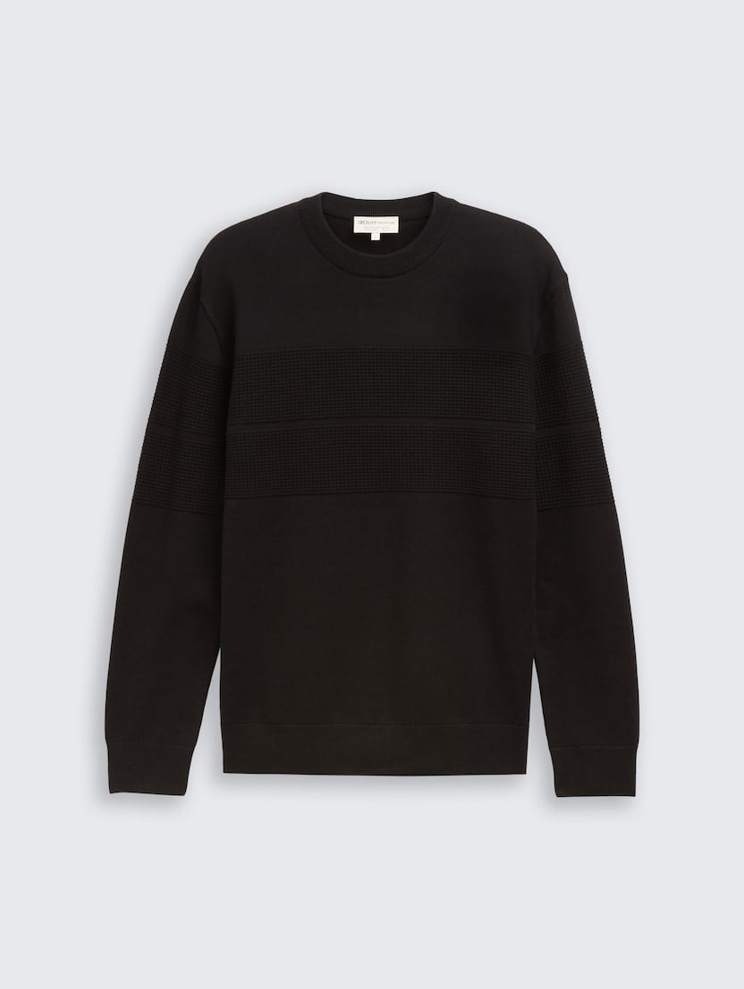 Strukturiran pleten pulover - Črna_5745640