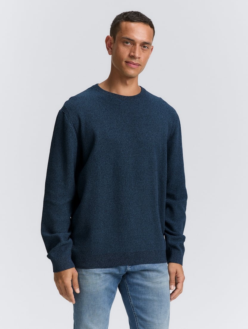 Strukturirani pleteni pulover - Plava