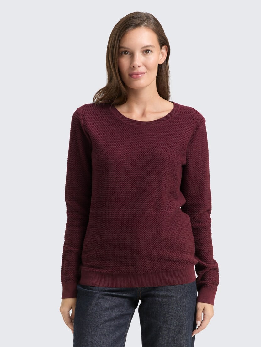 Strukturirani pleteni pulover - Crvena-1050614-16427-14