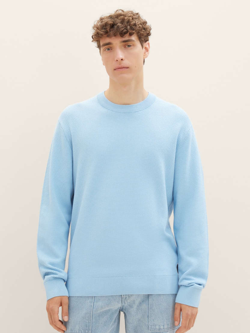 Strukturiran pleteni pulover - Modra