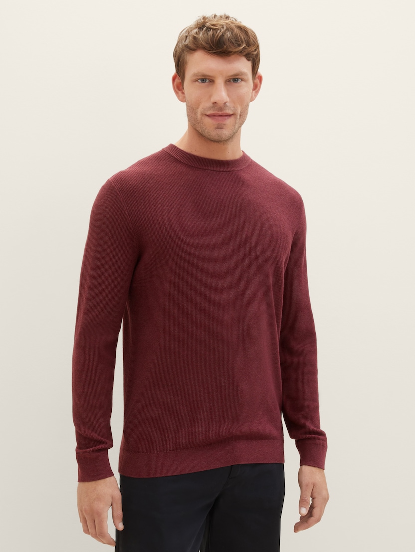Strukturirani pleteni džemper - Crvena