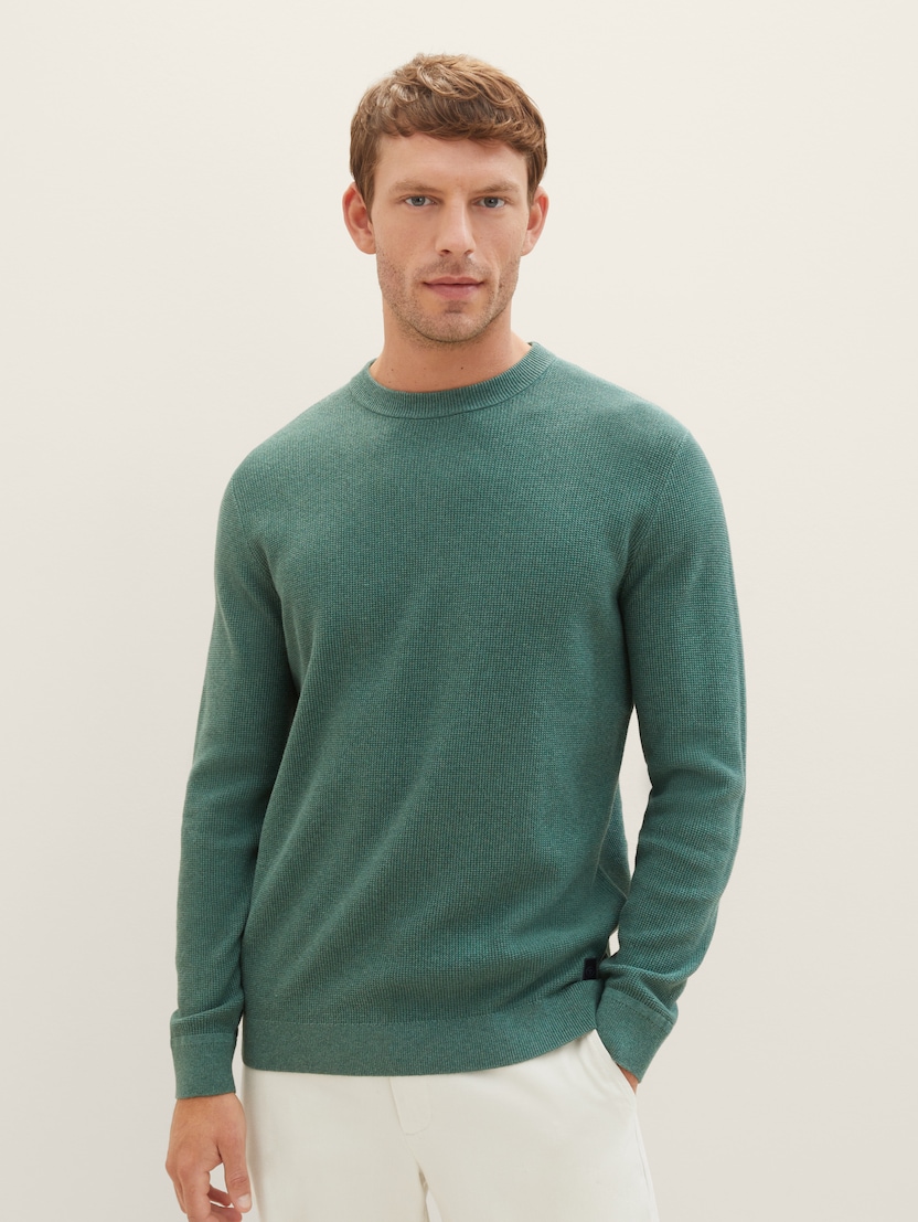 Strukturirani pleteni pulover - Zelena-1038612-32619-14