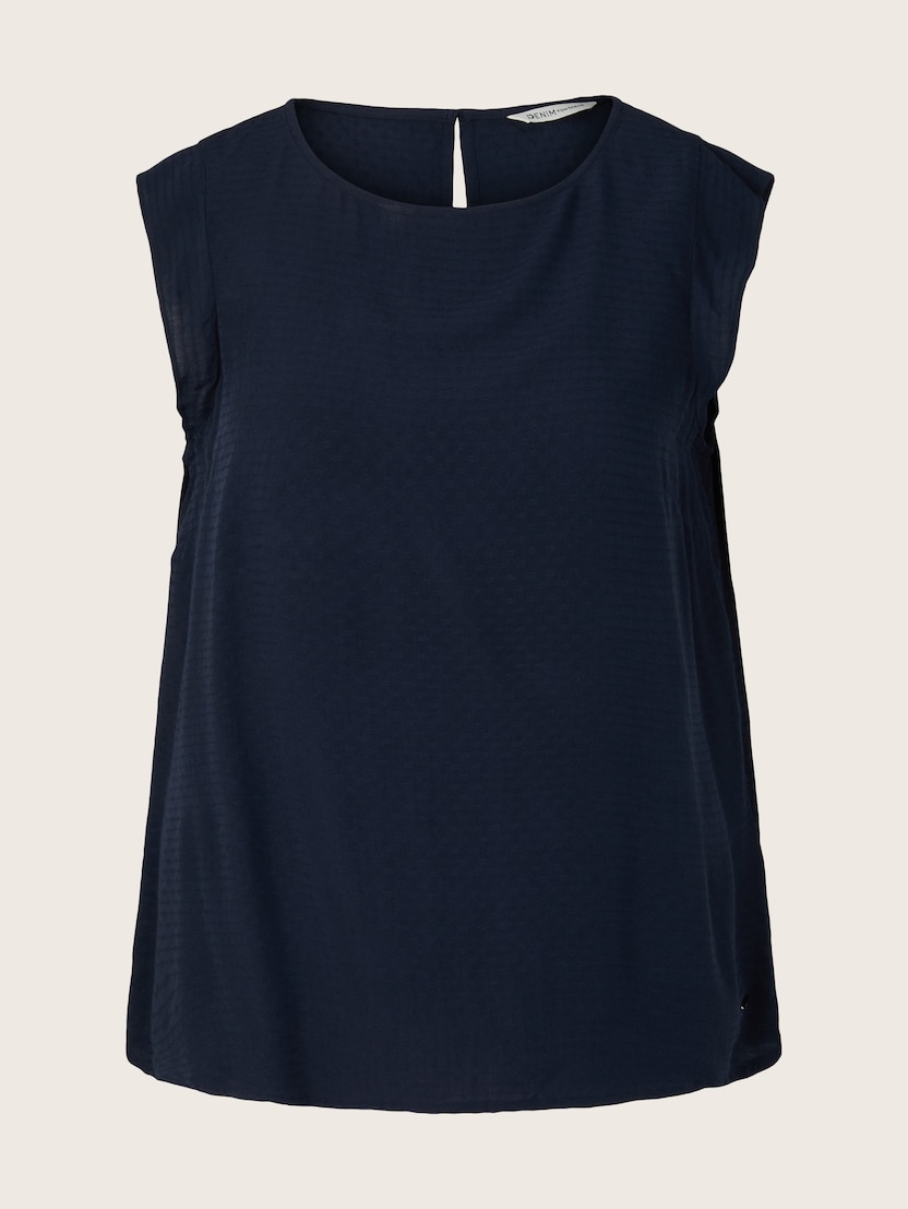 Strukturirana bluza brez rokavov z volančki - Modra_5218153