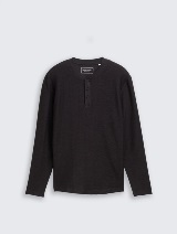 Strukirana majica sa Henley izrezom - Crna_8641051