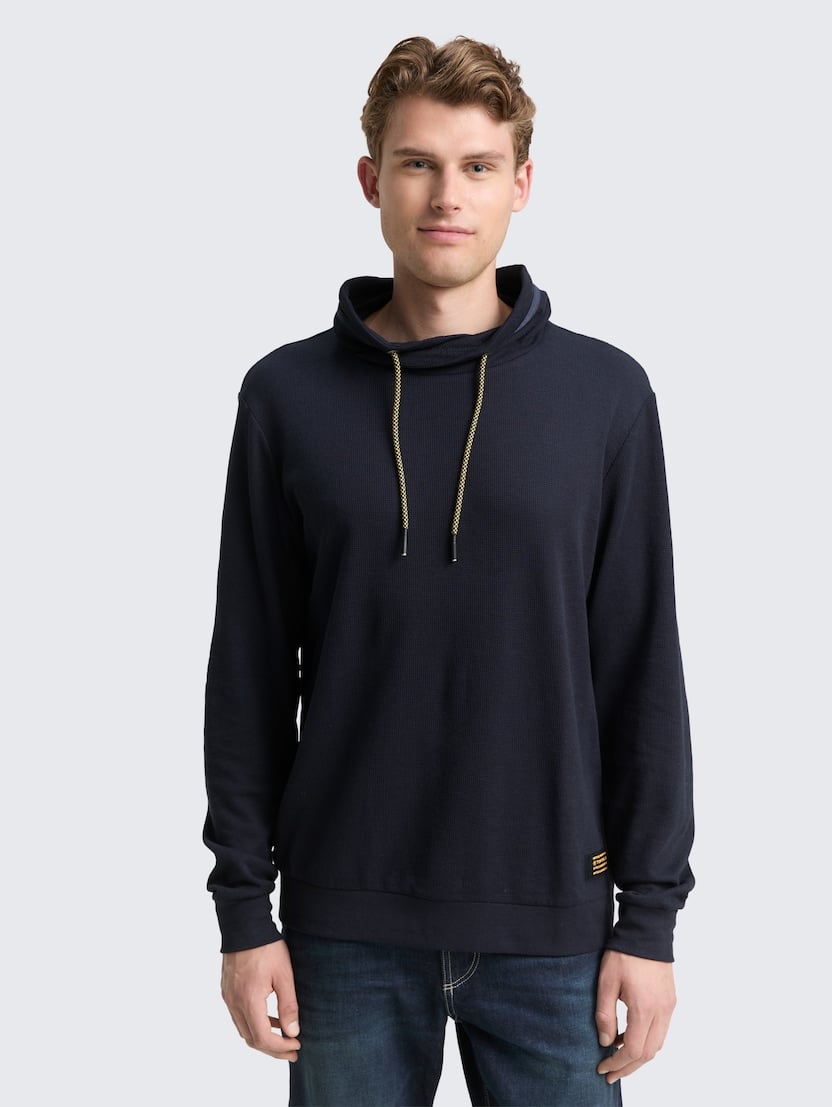 Tricou cu guler snood structurat - Albastru_6947249