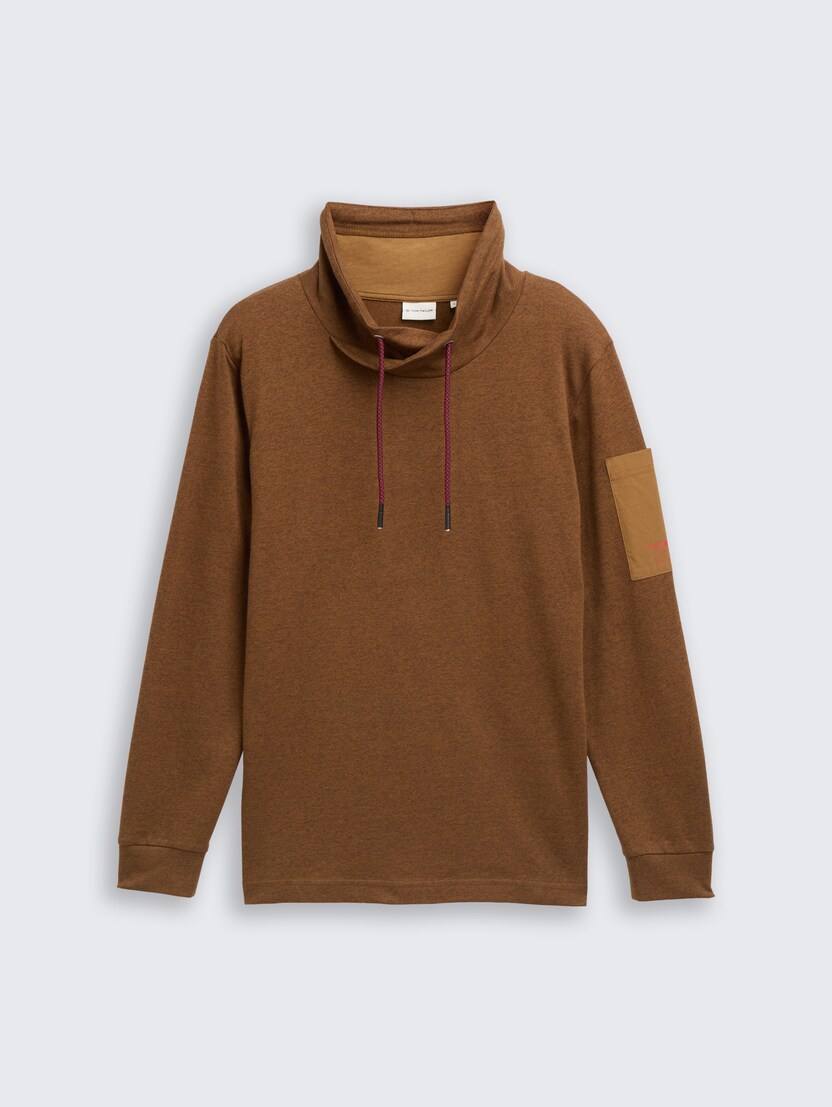 Strukturirana majica s šal ovratnikom - Rjava-1047814-25315