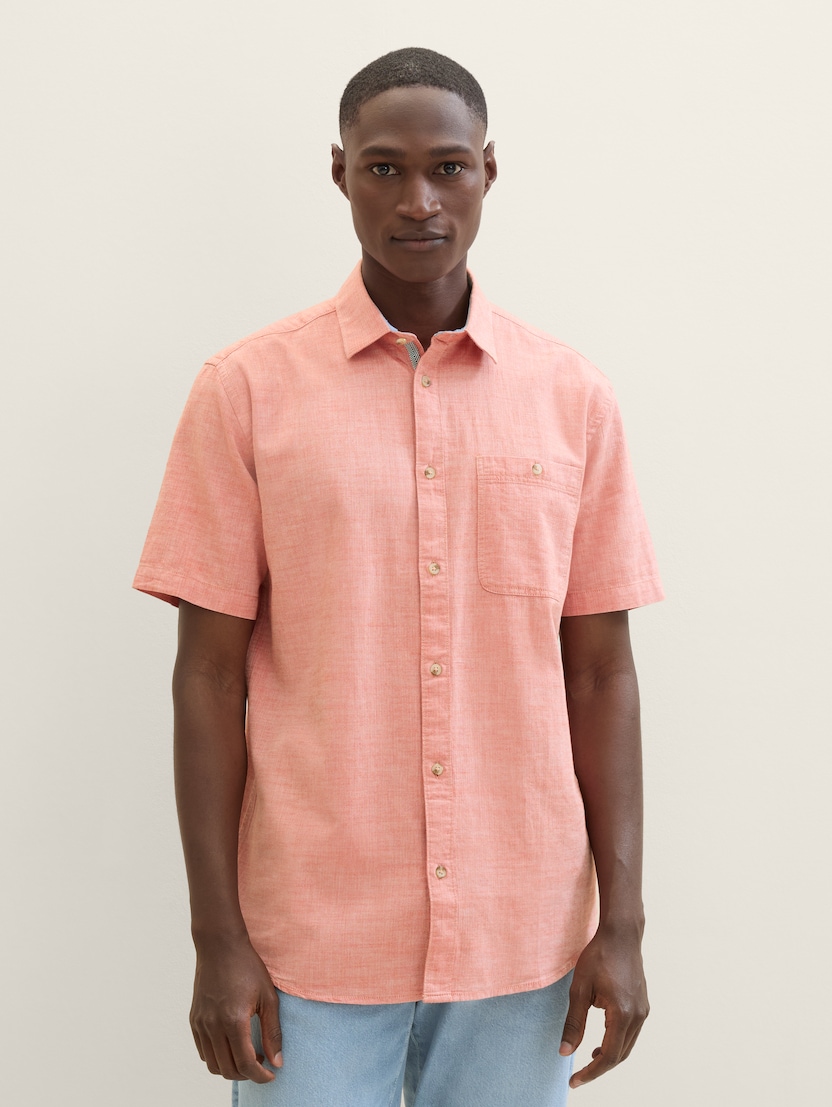 Strukturirana srajca iz pletene preje - Oranžna