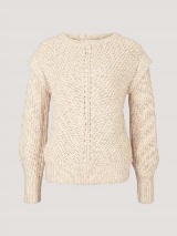 Teksturiran pleten pulover z dolgimi rokavi in detajli na ramenih - Bež_8512895