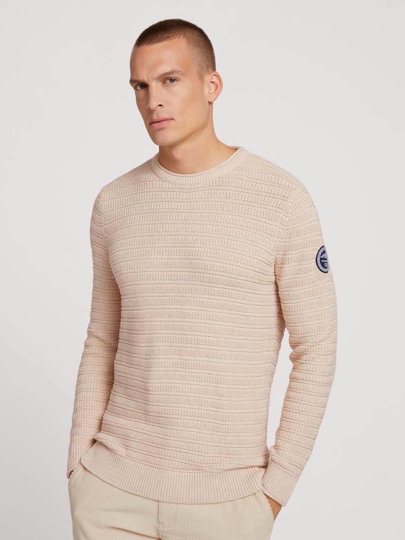  Pleteni teksturirani pulover s okruglim izrezom - Bež-1028461-28596-14
