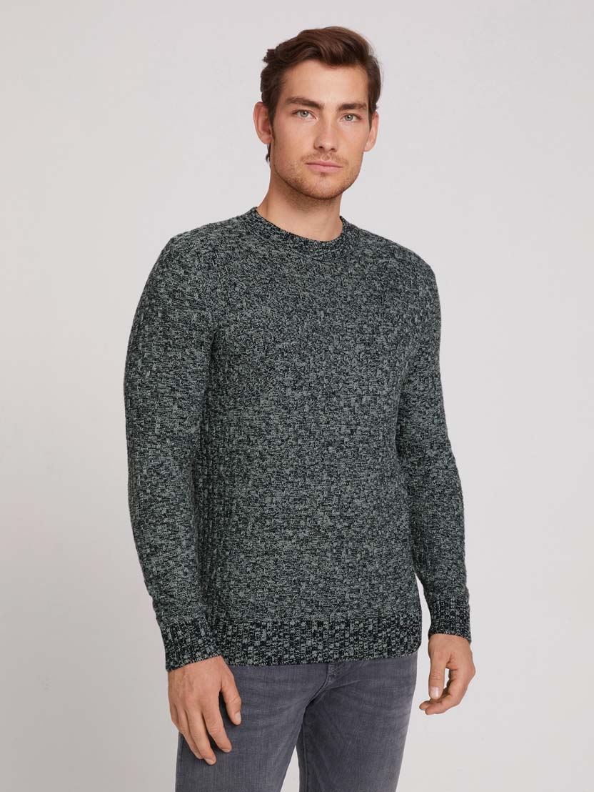  Teksturiran pleten pulover z višjim izrezom - Siva-1028457-28590