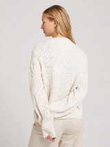 Teksturiran pulover z dolgimi rokavi in pletenim vzorcem - Bež_1399274