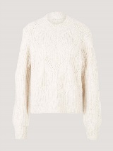 Teksturiran pulover z dolgimi rokavi in pletenim vzorcem - Bež_1399274