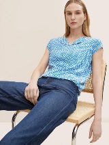 Vzorčasta bluza s kratkimi rokavi z ženstvenim izrezom - Vzorec/večbarvna_4134414