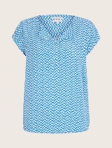 Vzorčasta bluza s kratkimi rokavi z ženstvenim izrezom - Vzorec/večbarvna_4134414