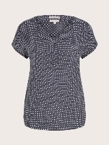 Vzorčasta bluza s kratkimi rokavi z ženstvenim izrezom - Vzorec/večbarvna_7823108