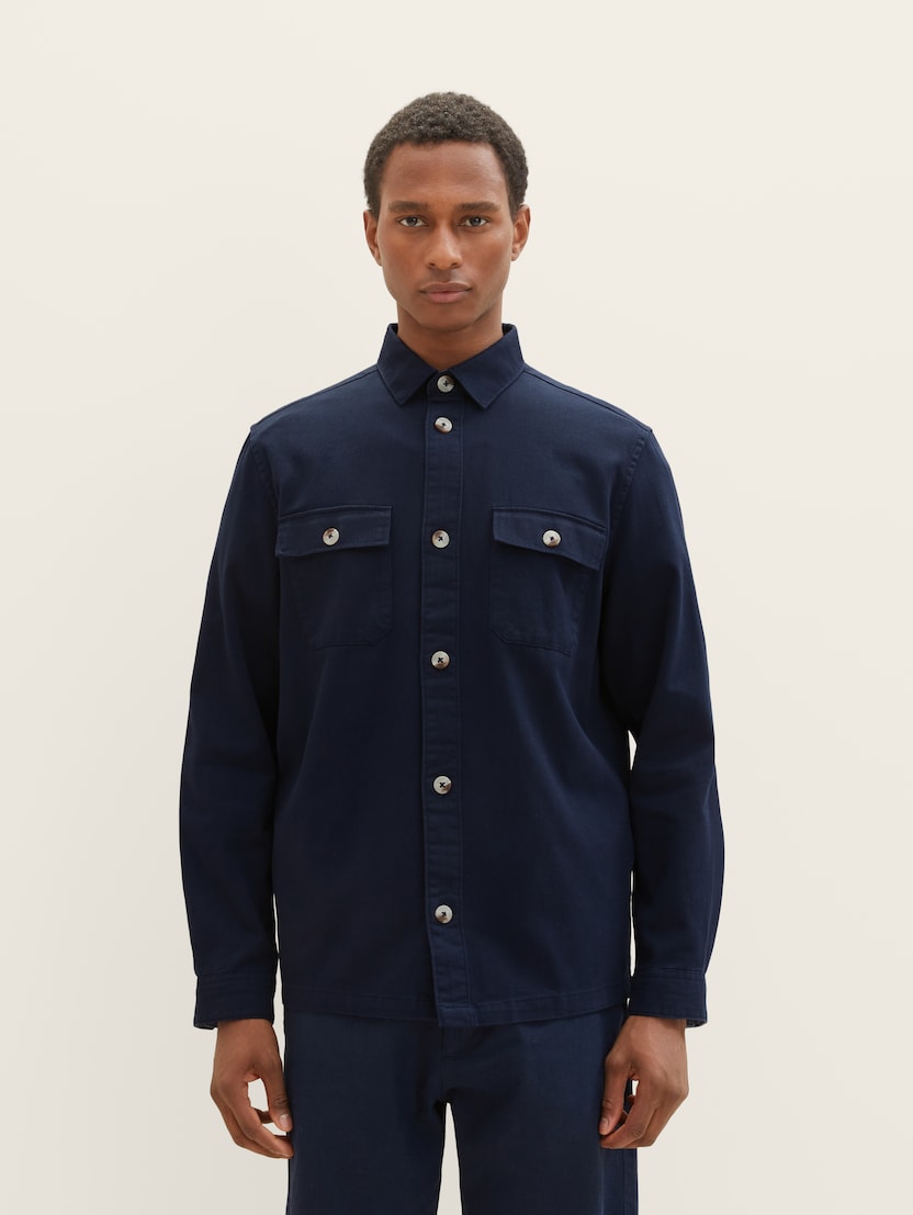 Jachetă tip cămaşă cu ţesătură twill - Albastru-1036230-10668-16