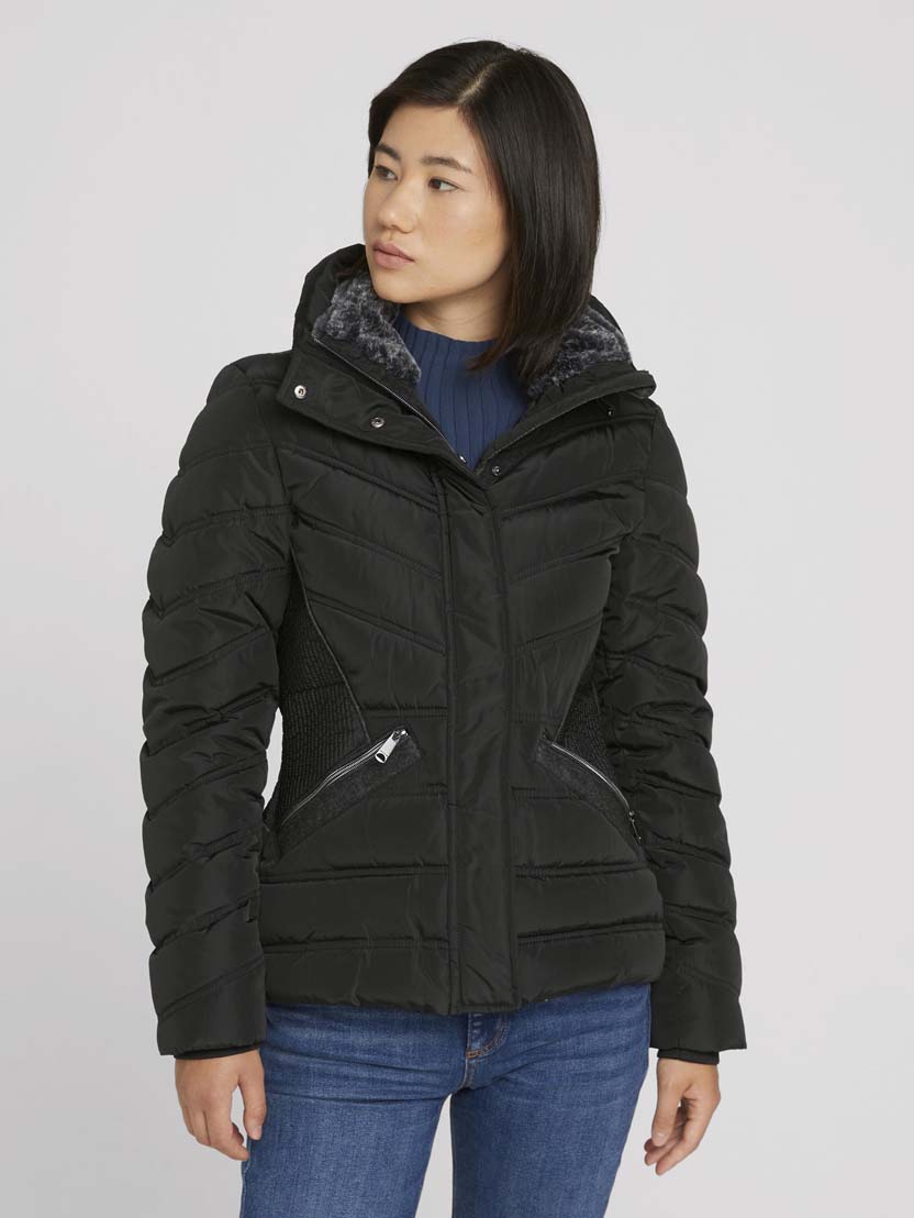 Zimska prošivena jakna sa stojećim ovratnikom - Crna_882735